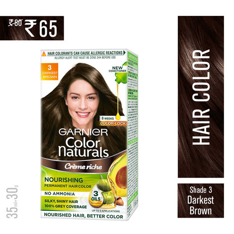 Buy Garnier Color Naturals Nourishing Permanent Hair Color Cream Darkest Brown 3 (35 ml + 30 g)-Purplle