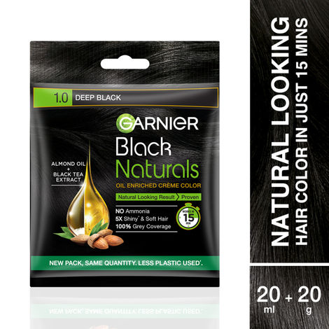Buy Garnier Black Naturals Oil Enriched Cream Colour Deep Black 1.0 (20 ml + 20 g)-Purplle