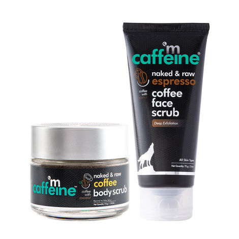 Buy mCaffeine Exfoliating Coffee Body & Face Scrub for Tan, Dirt & Blackheads Removal | De Tan Bathing Scrub Combo for Women & Men with Coffee Body Scrub (55gm) & Espresso Face Scrub (75gm)-Purplle