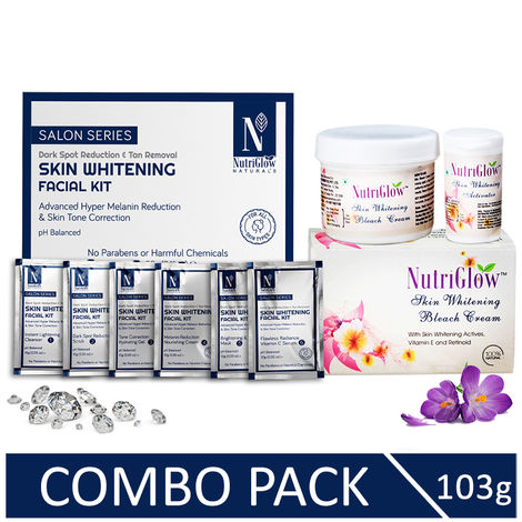 Buy NutriGlow NATURAL'S Advanced Pro Formula Skin Whitening Facial Kit (60 gm) & Bleach Cream For All Skin Types (43 gm)-Purplle