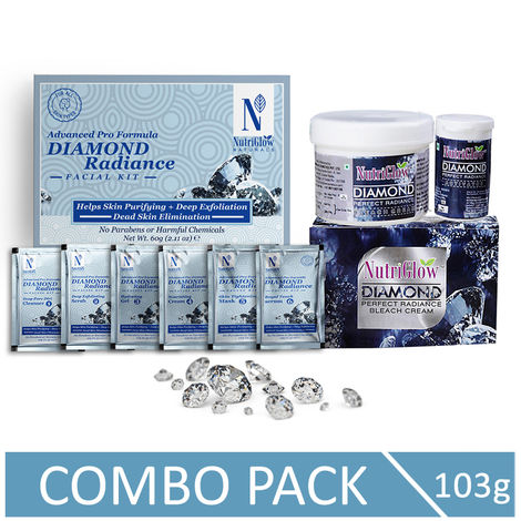 Buy NutriGlow NATURAL'S Advanced Pro Formula Diamond Radiance Facial Kit (60 gm) & Bleach Cream For Skin Tone Correction (43 gm)-Purplle
