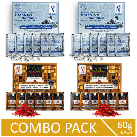 Buy NutriGlow NATURAL'S Advanced Pro Formula Combo Pack of 4 Gold Kesar & Diamond Radiance Facial Kit For Skin Cell Repair, 60gm each-Purplle