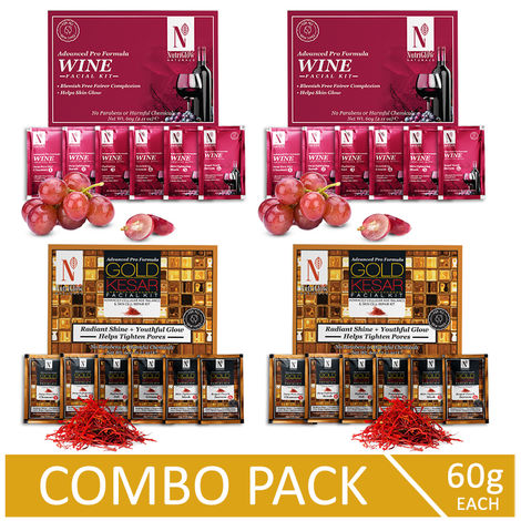 Buy NutriGlow NATURAL'S Advanced Pro Formula Combo Pack of 4 Gold Kesar & Wine Facial Kit For Improves Skin Elasticity, 60gm each-Purplle