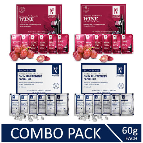 Buy NutriGlow NATURAL'S Advanced Pro Formula Combo Pack of 4 Wine & Skin Whitening Facial Kit For Makes you Look Young, 60gm each-Purplle