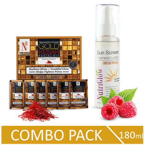 Buy NutriGlow NATURAL'S Advanced Pro Formula Gold Kesar Facial Kit (60 gm) & Sunscreen SPF 40 (120 ml) For Spotless Face-Purplle