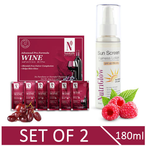 Buy NutriGlow NATURAL'S Advanced Pro Formula Wine Facial Kit (60 gm) & Sunscreen SPF 40 (120 ml) For Rejuvenates Tired Skin-Purplle
