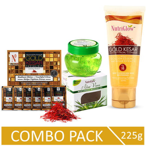 Buy NutriGlow NATURAL'S Advanced Pro Formula Combo of 3 Gold Kesar Facial Kit (60 gm)/ Aloe Vera Face Gel (100 gm) & Facial Cleanser (65 ml)-Purplle