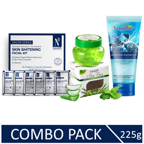 Buy NutriGlow NATURAL'S Advanced Pro Formula Combo of 3 Skin Whitening Facial Kit (60 gm)/ Aloe Vera Face Gel (100 gm) & Diamond Face Wash (65 ml)-Purplle