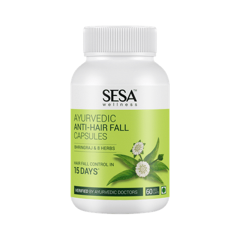 Buy Sesa Ayurvedic Anti-Hair Fall Capsules - Hair Fall Control in 15 DAYS - Bhringraj & 8 Herbs - 100% VEG, 60 Caps 60N (1 tablet -500mg)-Purplle