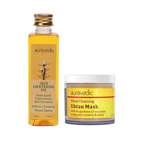 Buy Auravedic Festive Glow (Combo - 100Ml Face Oil & 60Gm Face Pack) Skin Lightening Saffron Oil/Ubtan Face Mask With Turmeric Powder, Sandalwood For Glowing Skin-Purplle