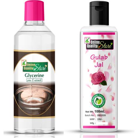 Buy Online Quality Store Rose Water Gulab Jal Natural_100ml + Glycerin_200g - Rose Water and Glycerin for Face - Rosewater Facial Toner and Moisturizer for Skin {Glycerin200rosewater100}-Purplle
