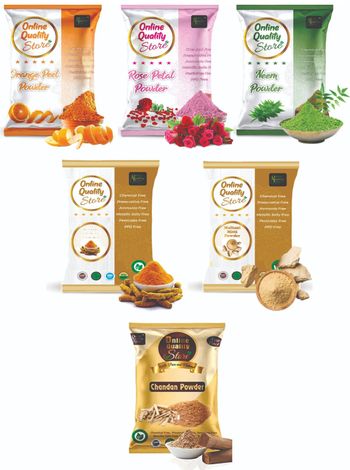 Buy Online Quality Store Multani Mitti Powder (50g) with Kasturi Turmeric Powder (50g) Orange Powder (50g), Neem (50g), Chandan Powder (50g) and Rose (50g)- 300 g (Set of 6){mitticombo_50_haldi_50}-Purplle