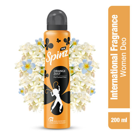 Buy New Spinz Orange Zest Perfumed Deo for Women, with International Fragrances for Long Lasting Freshness and 24 Hours Protection, 200ml-Purplle