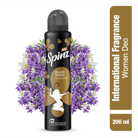 Buy New Spinz Black Magic Perfumed Deo for Women, with International Fragrances for Long Lasting Freshness and 24 Hours Protection, 200ml-Purplle