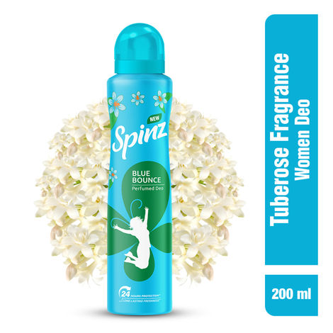 Buy New Spinz Blue Bounce Perfumed Deo for Women, with Fresh Tuberose Fragrance for Long Lasting Freshness and 24 Hours Protection, 200ml-Purplle