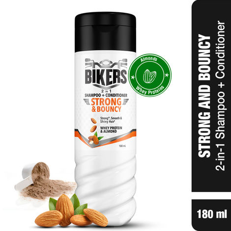 Buy Bikers 2-in-1 Shampoo + Conditioner, Enriched with Whey Protien and Almond to make hair Strong Bouncy Smooth and Shiny, Shampoo for Men, 180 ml-Purplle