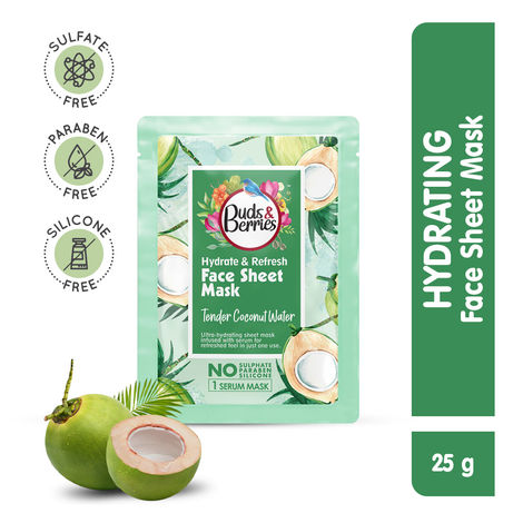 Buy Buds & Berries Hydrate & Refresh Sheet Mask, Tender Coconut Water| NO Paraben, NO Silicone, - 25 gm-Purplle