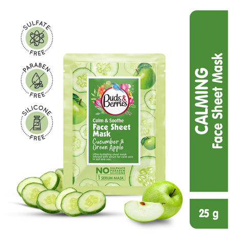 Buy Buds & Berries Calming & Soothing Cucumber & Green Apple Sheet Mask| NO Paraben, NO Silicone, - 25 gm-Purplle