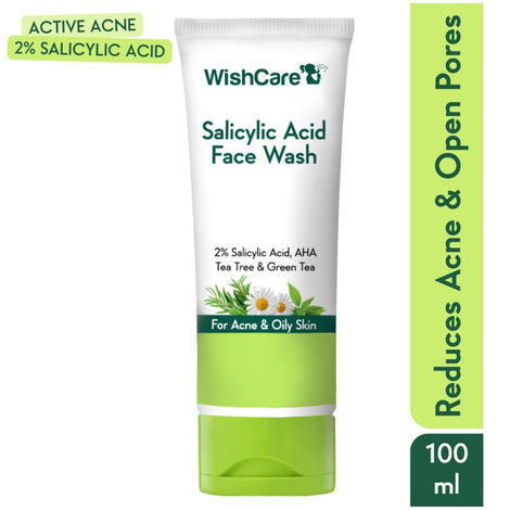 Buy WishCare 2% Salicylic Acid with AHA, GreenTea, & TeaTree For Oliy Skin & Acne- Face Wash - 100 ml-Purplle