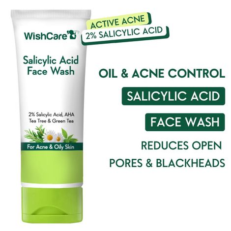 Buy WishCare 2% Salicylic Acid with AHA, GreenTea, & TeaTree For Oliy Skin & Acne- Face Wash - 100 ml-Purplle