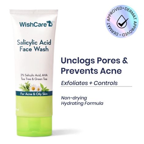 Buy WishCare 2% Salicylic Acid Face Wash with AHA, GreenTea & Tea Tree For Oliy & Acne Prone|Gently Exfoliates & Unclogs Pores|Reduces Active Acne, Blackheads & Whiteheads|Suitable for Both Men & Women|100 ml-Purplle