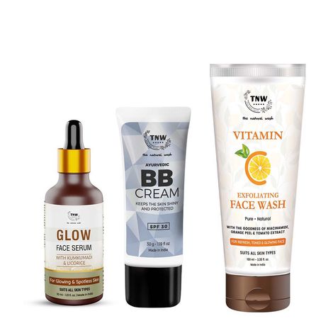 Buy Combo of 3- BB Cream 30 gm & Vitamin C Exfoliating Face Wash 100ml & Glow Face Serum 30ml-Purplle