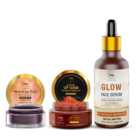 Buy Combo of 3- Beetroot Lip Balm 5gm & Lip Scrub 25g & Glow Face Serum 30ml-Purplle