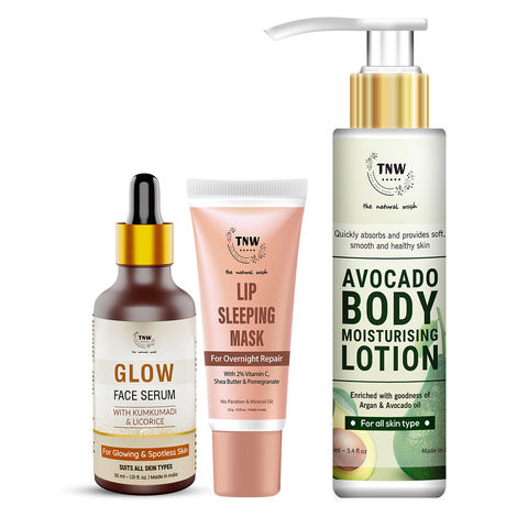 Buy Combo of 3- Glow Face Serum 30ml & Body Lotion Avocado 100ml & Lip Sleeping Mask 10G-Purplle