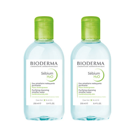 Buy Bioderma Sebium H2O Purifying Micellar Cleansing Water and Makeup Removing Solution for Combination to Oily Skin 250 ml - Pack of 2-Purplle