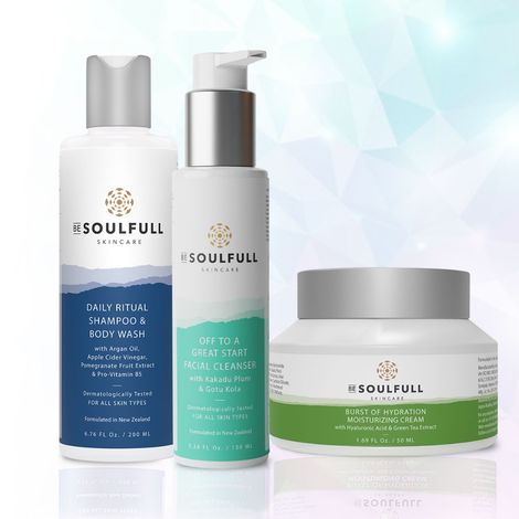 Buy Be Soulfull Must Haves I Shampoo & Body Wash, Facial Cleanser, Moisturizer I Vegan & Cruelty Free I No Parabens, Sulphates & Silicones I All Skin & Hair Type I For Men & Women - 3 Products - Combo of 3-Purplle