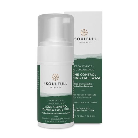 Buy Be Soulfull Anti-Acne Foaming Face Wash | Face wash with 1% Salicylic Acid, 1% Glycolic Acid, Rice Bran Water & Radish Root Ferment | Controls oil, treats active acne | 100ML-Purplle
