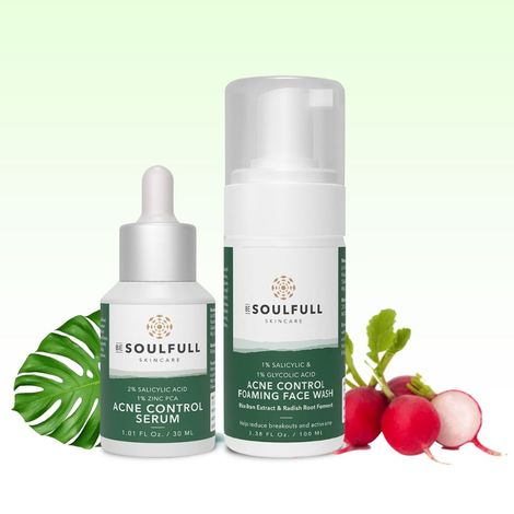 Buy Be Soulfull Acne Warrior Combo| Acne Control Foaming Face Wash, Acne Control Serum | Fights acne, controls excess oil, unclogs pores, Kills acne-causing bacteria | 100 ml, 30 ml-Purplle