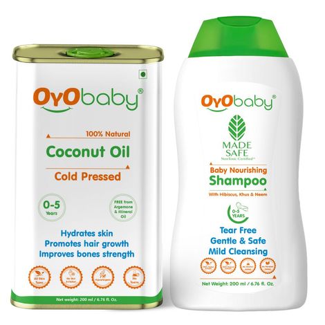 Buy OYO BABY® New Born Combo Baby No Tears Baby Shampoo for Newborn Babies and Extra Virgin Coconut oil for baby massage skin and Hair (200 ml Each)-Purplle