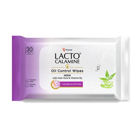 Buy Lacto Calamine Oil Control Wipes with Neem, Vitamin B3 and Aloe Vera – No Parabens Alcohol Free, 30 Wipes-Purplle