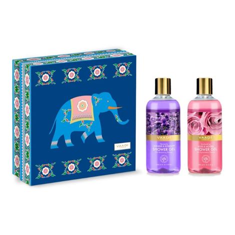 Buy Vaadi Herbals Exotic Floral Shower Gels Gift Box - Enachanting Rose & Mogra (300 ml) & Heavenly Lavender & Rosemary (300 ml) (Royal Elephant)( 300 ml x 2 )-Purplle