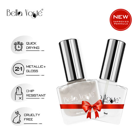 Buy Bella Voste Metallic Nail Paints Shoot The Moon (9 ml) + Top Coat (9 ml) l Quick Drying l Chip Proof Formula l Long Lasting l Cruelty Free-Purplle