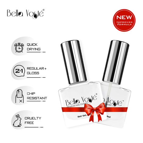 Buy Bella Voste Nail Paints Crisp White (9 ml) + Top Coat (9 ml) l Quick Drying l Chip Proof Formula l Long Lasting l Cruelty Free-Purplle