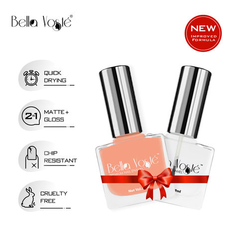 Buy Bella Voste Nude Matte Nail Paints Party Pop (9 ml) + Top Coat (9 ml) l Quick Drying l Chip Proof Formula l Long Lasting l Cruelty Free-Purplle