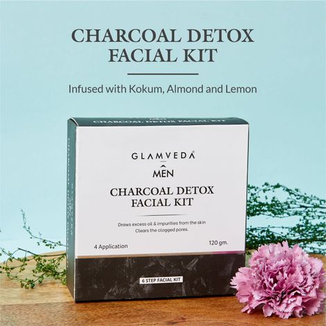 Buy Glamveda Men Charcoal Facial kit | 6 Steps Facial| 120 gm-Purplle