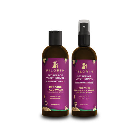 Buy Pilgrim Red Vine Youthful Glow Skincare Regime –  Toner (100 ml) & Face wash (100 ml) Pack of 2 | Anti-Ageing, Brightening & Hydrating | For Clear, Radiant Skin | With Red Vine Extracts | For Men & Women-Purplle
