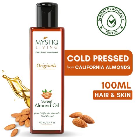 Buy Mystiq living - Almond Oil | Sweet Almond Oil | Almond Face Oil | Badam Oil | For Face, Hair, Skin & Baby Massage | Cold Pressed, Pure and Natural (Odourless) - 100 ml-Purplle