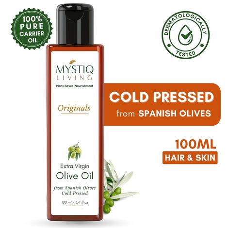 Buy Mystiq Living Olive Oil Cold Pressed (100 ml) For Face, Skin, Hair & Body Massage, Extra Virgin Olive Oil 100% Pure and Natural-Purplle