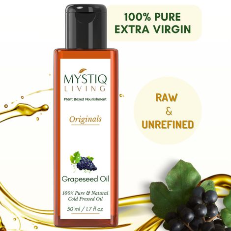Buy Mystiq Living Grapeseed Oil, Cold Pressed For Face, Skin & Hair, 100% Pure and Natural - 50 ML-Purplle