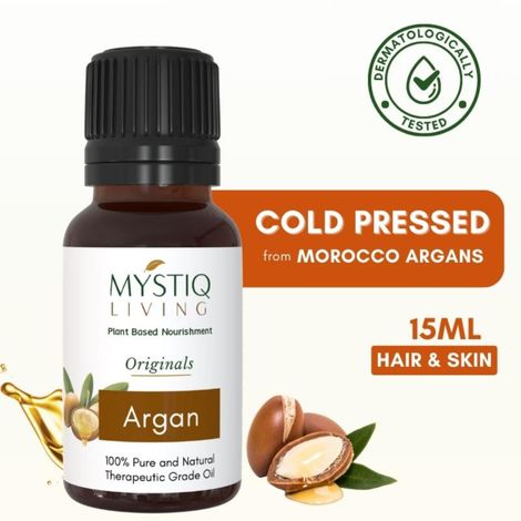 Buy Mystiq Living Argan Oil, Cold Pressed Organic, Pure Moroccan Argan Oil For Hair, Skin, Face Beard - 15 ml-Purplle