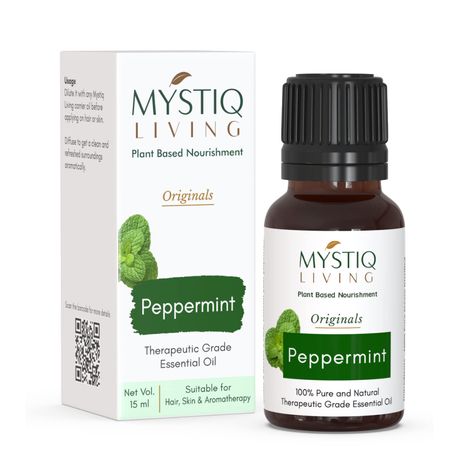 Buy Mystiq Living Originals - Peppermint Essential Oil 100% Pure, Natural, Undiluted & Therapeutic Grade for Hair Growth, Skin, Face, Cold, Congestion- 15ml-Purplle