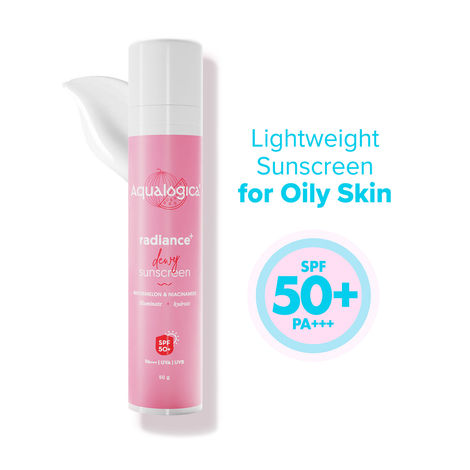 Buy Aqualogica Radiance+ Dewy Lightweight Sunscreen Gel SPF 50+ PA+++ for Oily & Acne-Prone Skin 50 gm-Purplle