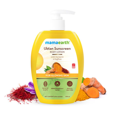 Buy Mamaearth Ubtan Sunscreen Body Lotion SPF 30 with Turmeric & Saffron for Glowing Skin – 300 ml-Purplle