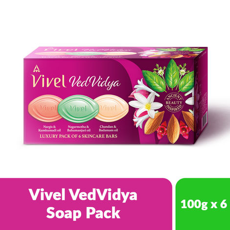Buy Vivel VedVidya Luxury Pack of 6 Skincare Soaps for Soft, Even-toned, Radiant & Glowing Skin, Suitable for all Skin types, 600g (100g - Pack of 6)-Purplle
