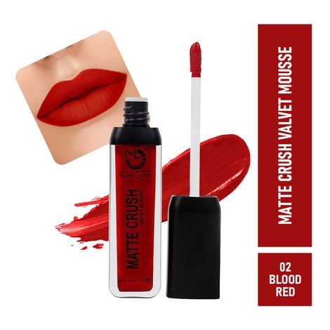 Buy Matt look Matte Crush Velvet Mousse Lipstick, Blood Red (10ml)-Purplle
