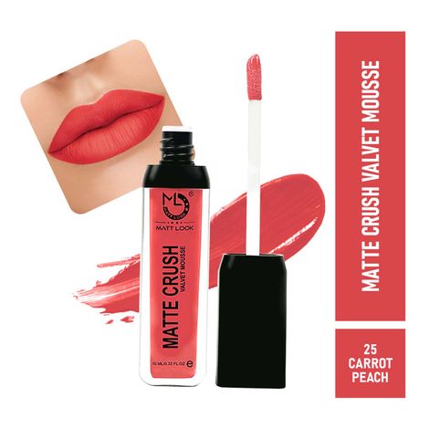 Buy Matt look Matte Crush Velvet Mousse Lipstick, Carrot Peach (10ml)-Purplle